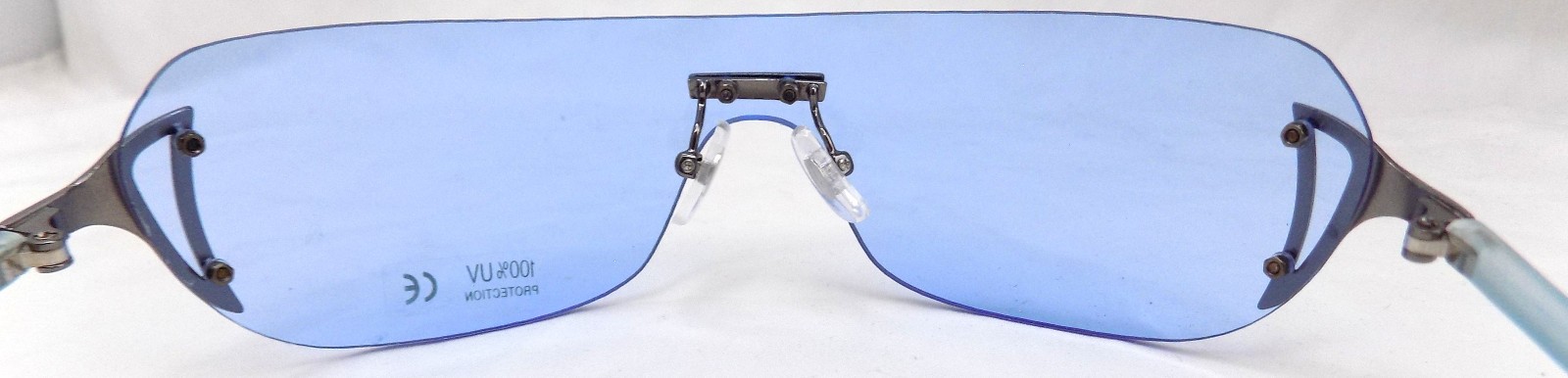 Ultra Stylish Rimless Blue Lens Sunglasses Silver Designer Look Lightweight
