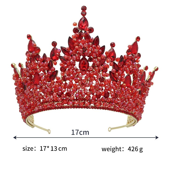 7.5cm Tall Large Crystal Beads Tiara Wedding Queen Princess Crown For Women