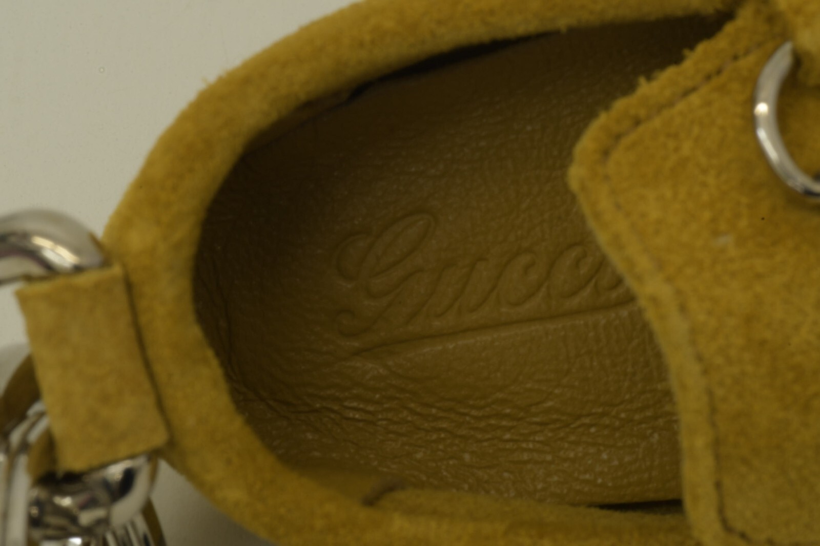 Authentic Gucci Yellow Shoe Keychain Suede SP Horsebit Buckle Bag Accessory