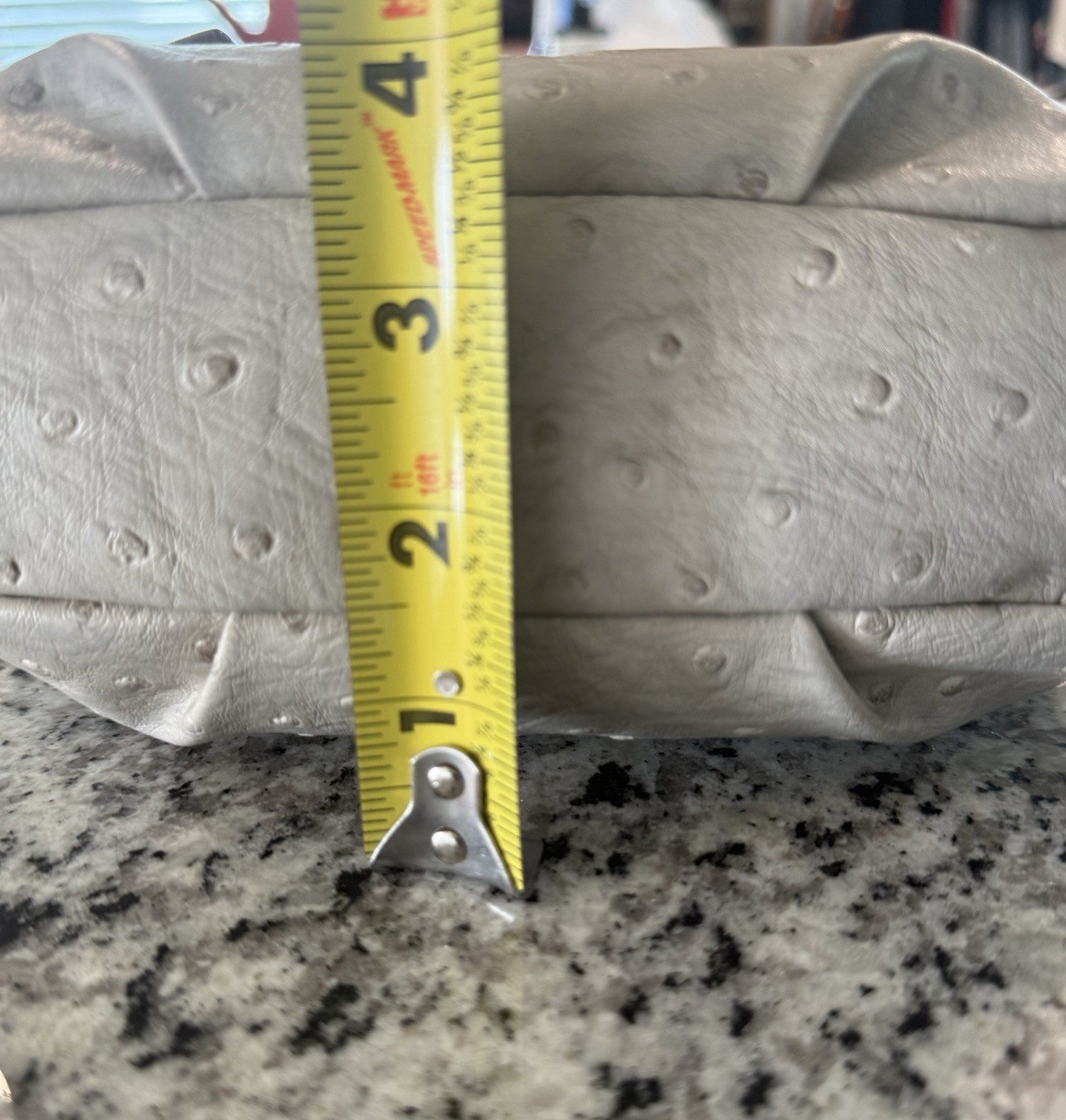 Marc by Marc Jacobs Gray Ostrich Shoulder Bag Turn Lock Buckle Silver Hardware