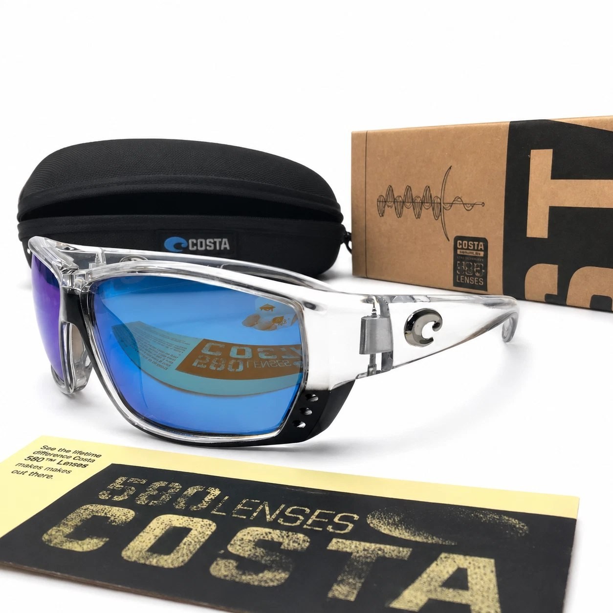 Costa Del Mar Polarized Sunglasses Clear Frame Blue Mirror 580P UV400 Fishing