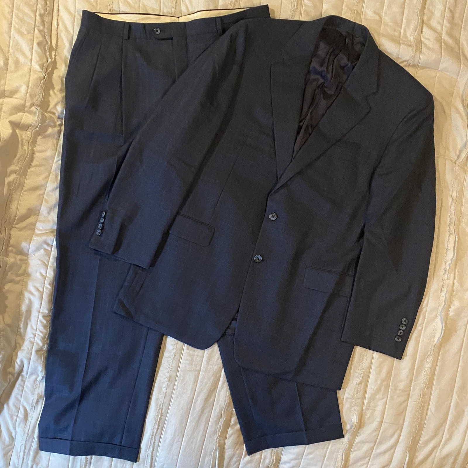 Hickey Freeman Suit Mens 42R 36×30 Blue Check Wool 2 Piece Saks Fifth Two Button
