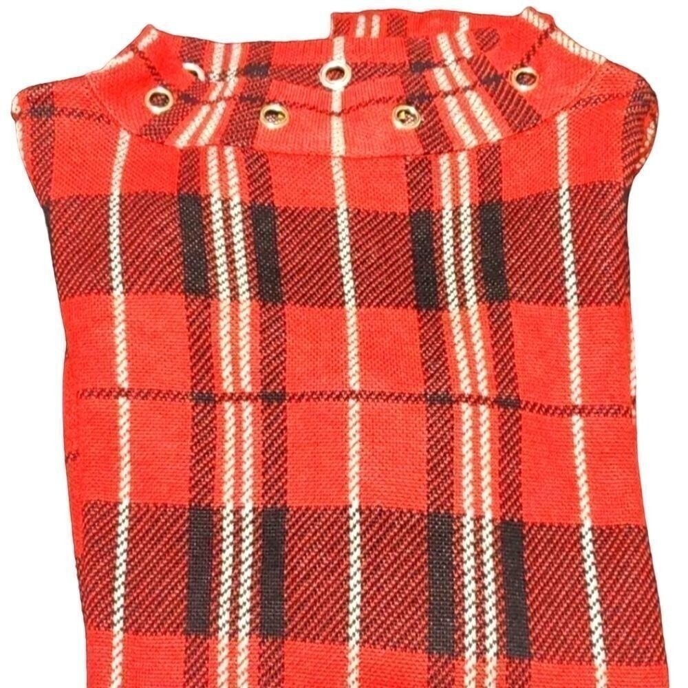 Belldini Red Plaid Knit Sweater with Metal Grommets Classic Holiday Pattern XL
