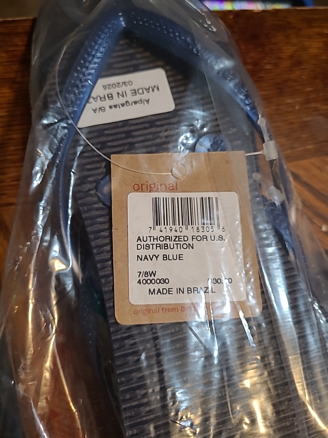 Havaianas Brazilian Flip Flops Womens Sandals Sz 7/8 Eur 37 Navy Blue SLIM TOP