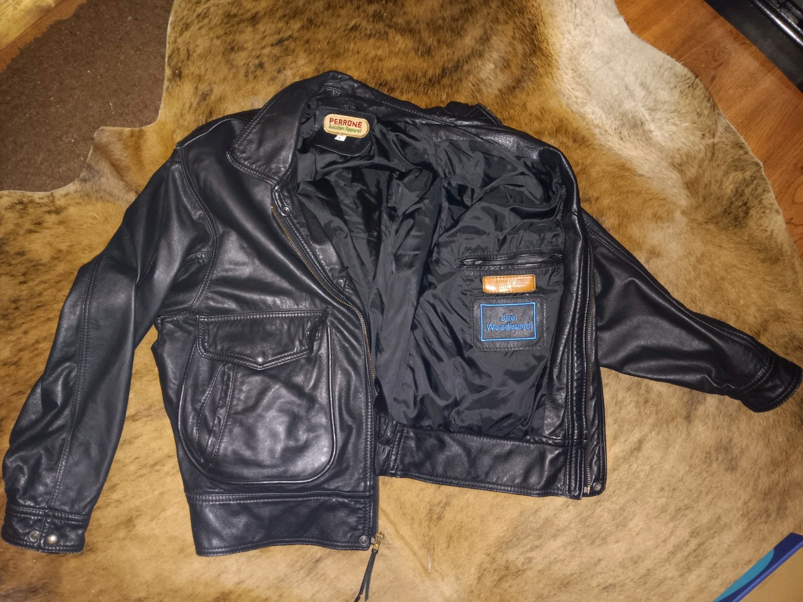 Perrone A2 G1 Black Calfskin Leather Flight Jacket Pilot Bomber Style