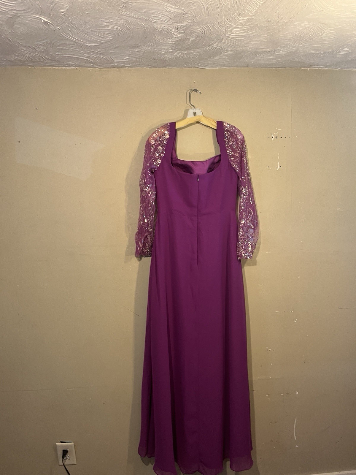Da Vinci Purple Chiffon Bridesmaid Dress Long Sleeve Size 14 Style 55464