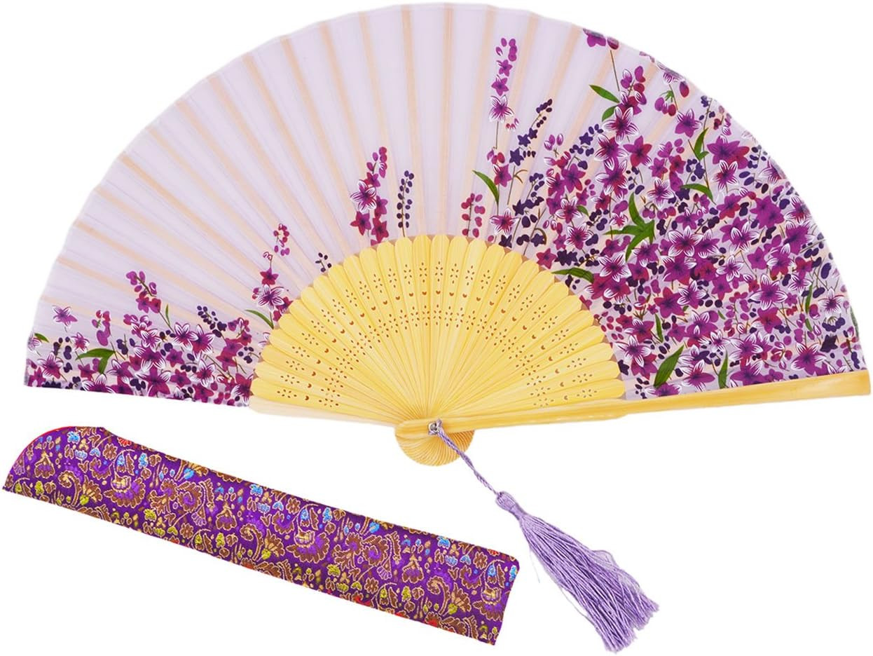 Charming Elegant Modern Woman Handmade Bamboo Silk 8.27″ (21Cm) Folding Fan Pock