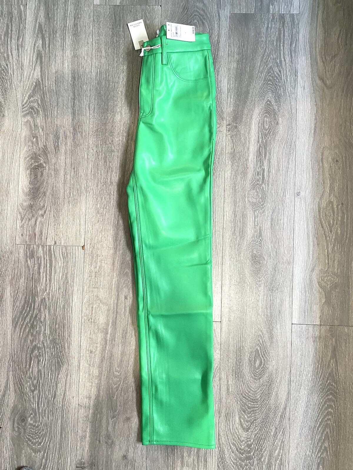 🥝 NWT GOOD AMERICAN FAUX LEATHER SUMMER GREEN PANTS GOOD ICON THICK SIZE 6 / 28