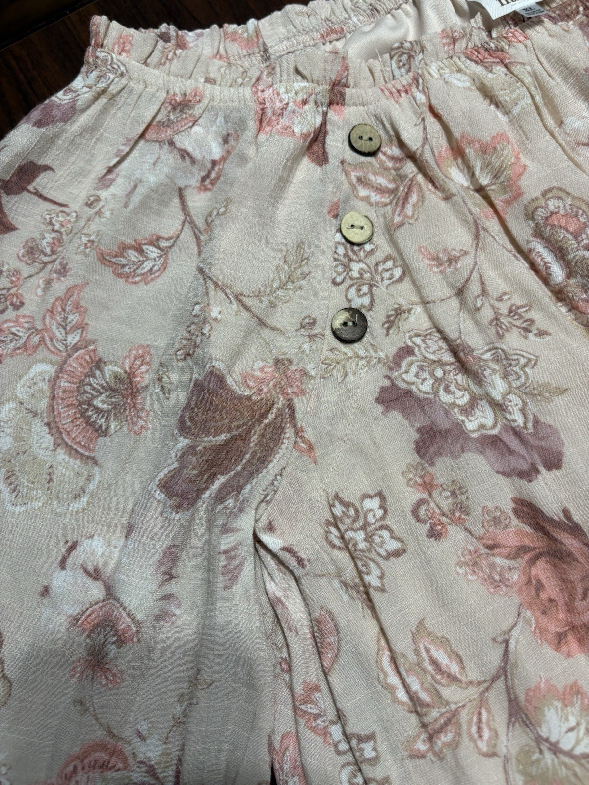 Naif Beige Pink Floral Off-Shoulder 3/4 Bell Sleeve Ruffle Blouse Womens XL