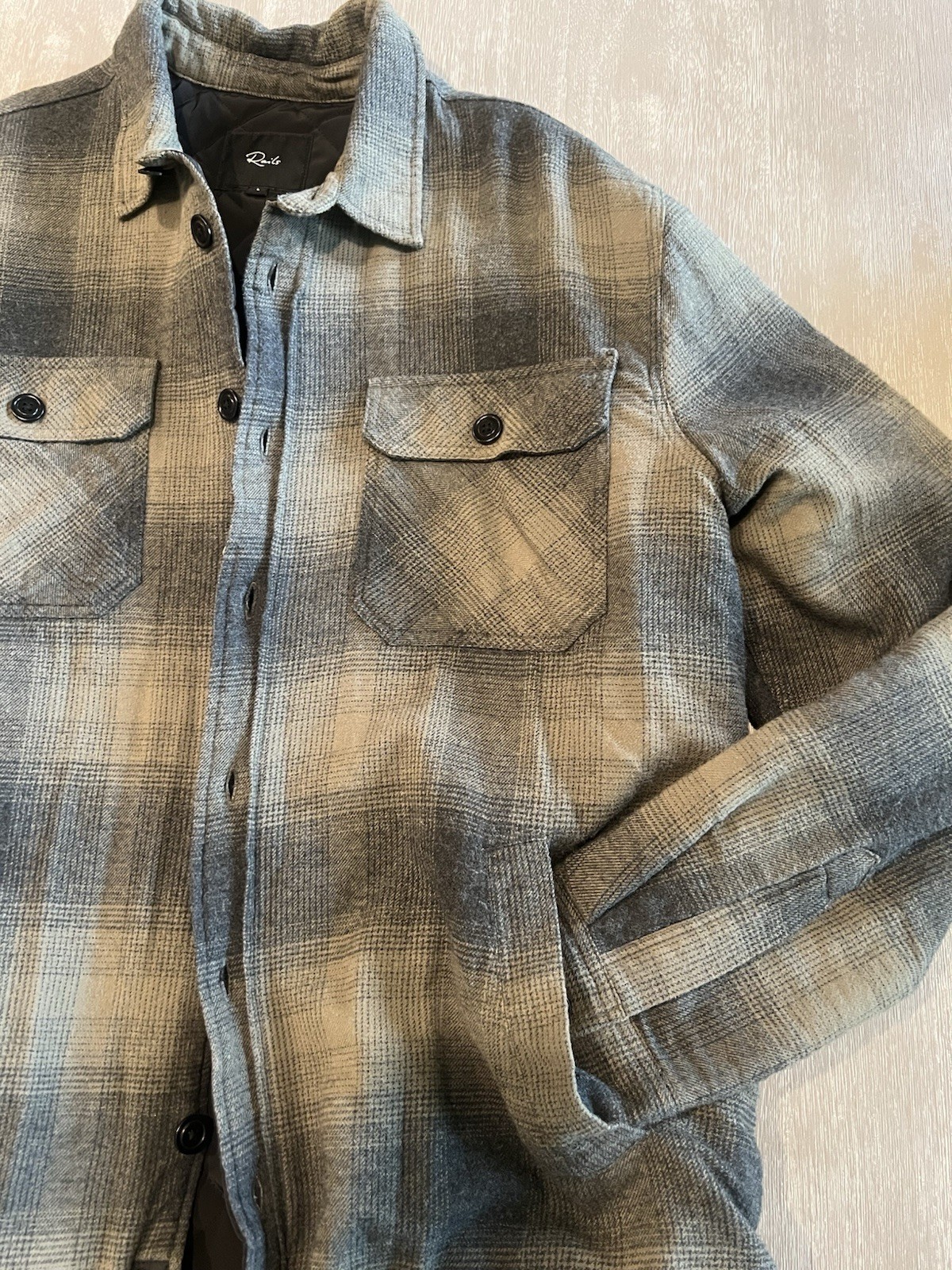 Rails Worthing Plaid Button-Up Shacket in green black men’s size Large SOLD OUT