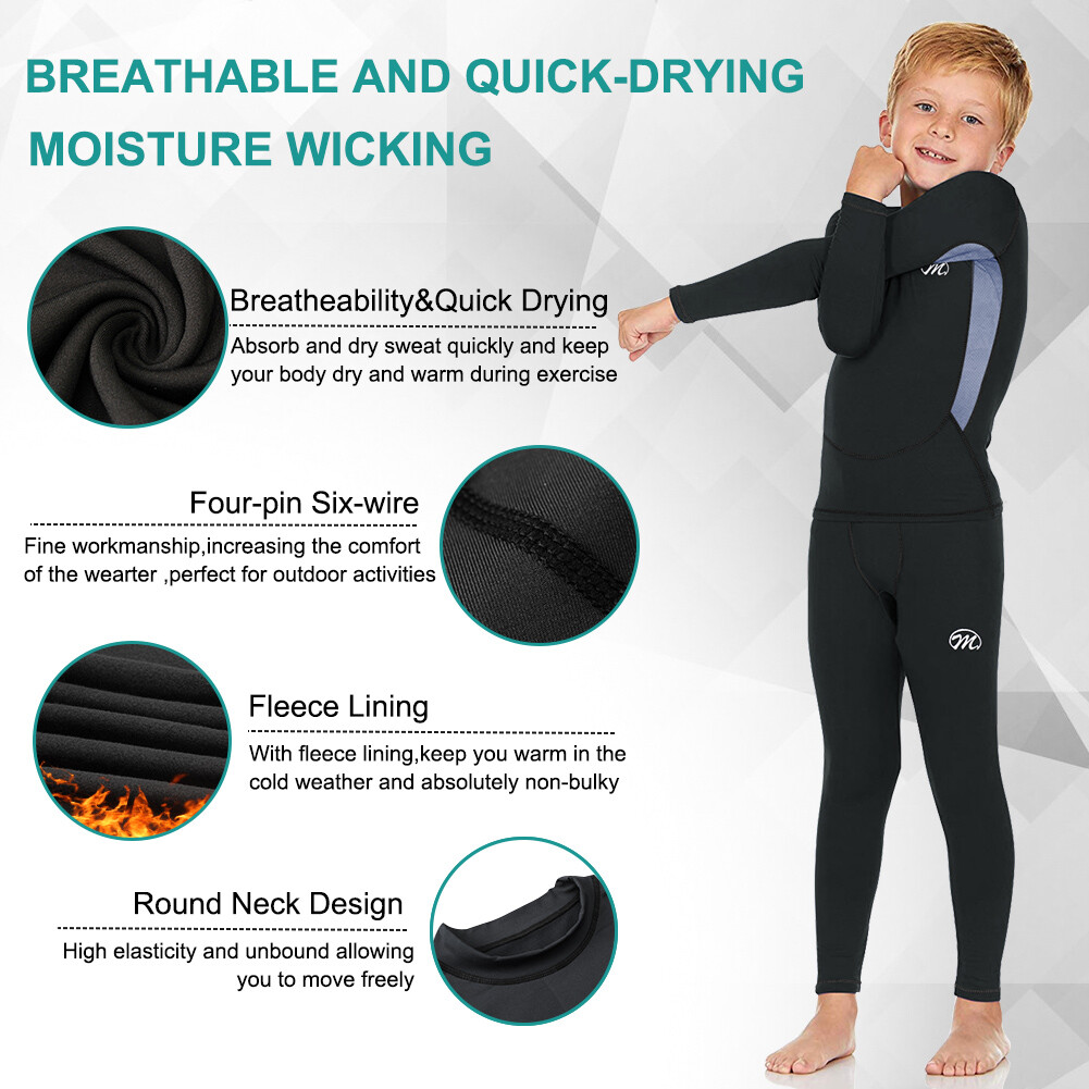 Boy’s Winter Fleece Lined Thermal Underwear Set Long Johns Top Bottom Soft Warm