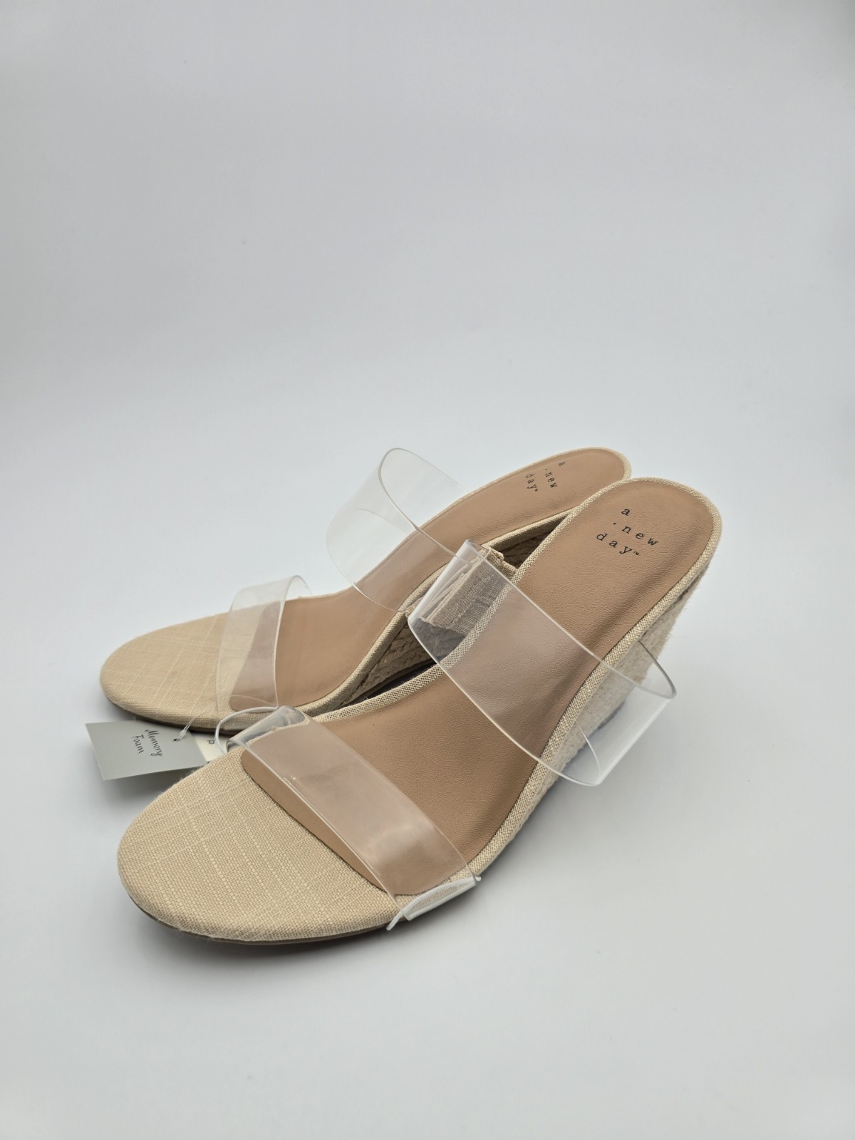 A New Day Clear Strap Wedge Sandals Beige Strappy Slip On Women’s Casual