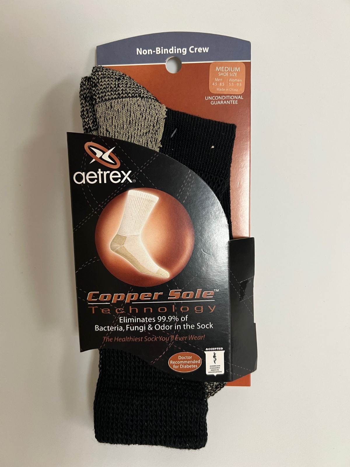 AETREX COPPER SOX-NON-BINDING CREW BLACK-MEDIUM M 4.5-8.5 W 5.5-9.5 3PR/PKG