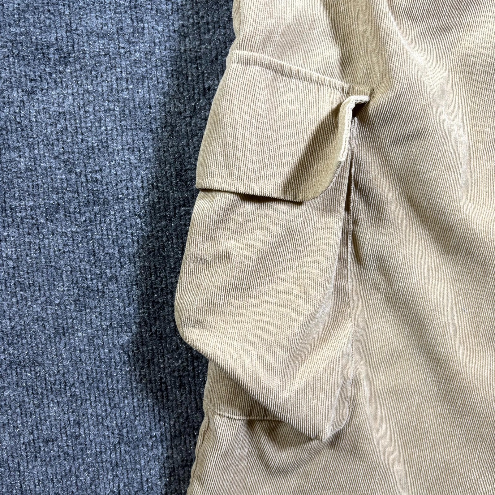 BoohooMAN Cargo Pant Men’s XL Beige Polyester Corduroy Tapered Workwear Stretch