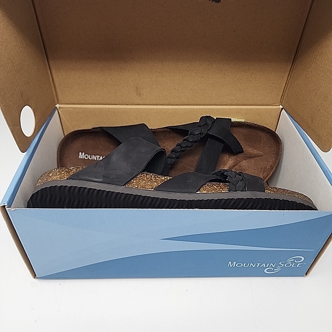 Mountain Sole Women’s Slip-on Comfort Sandal with Braided Leather Upper Brown 10