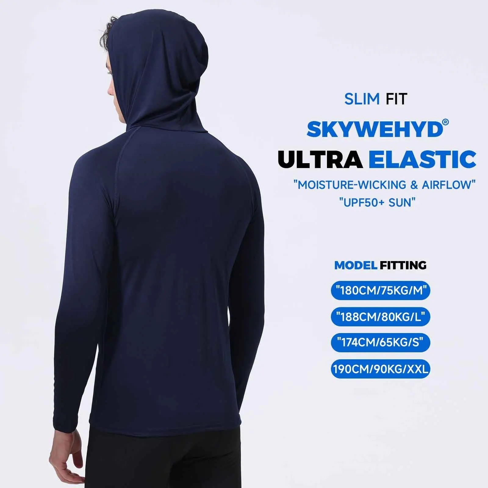 Performance Hoodie Long Sleeve T-Shirts, UPF 50+ Sun Protection Hooded Unisex
