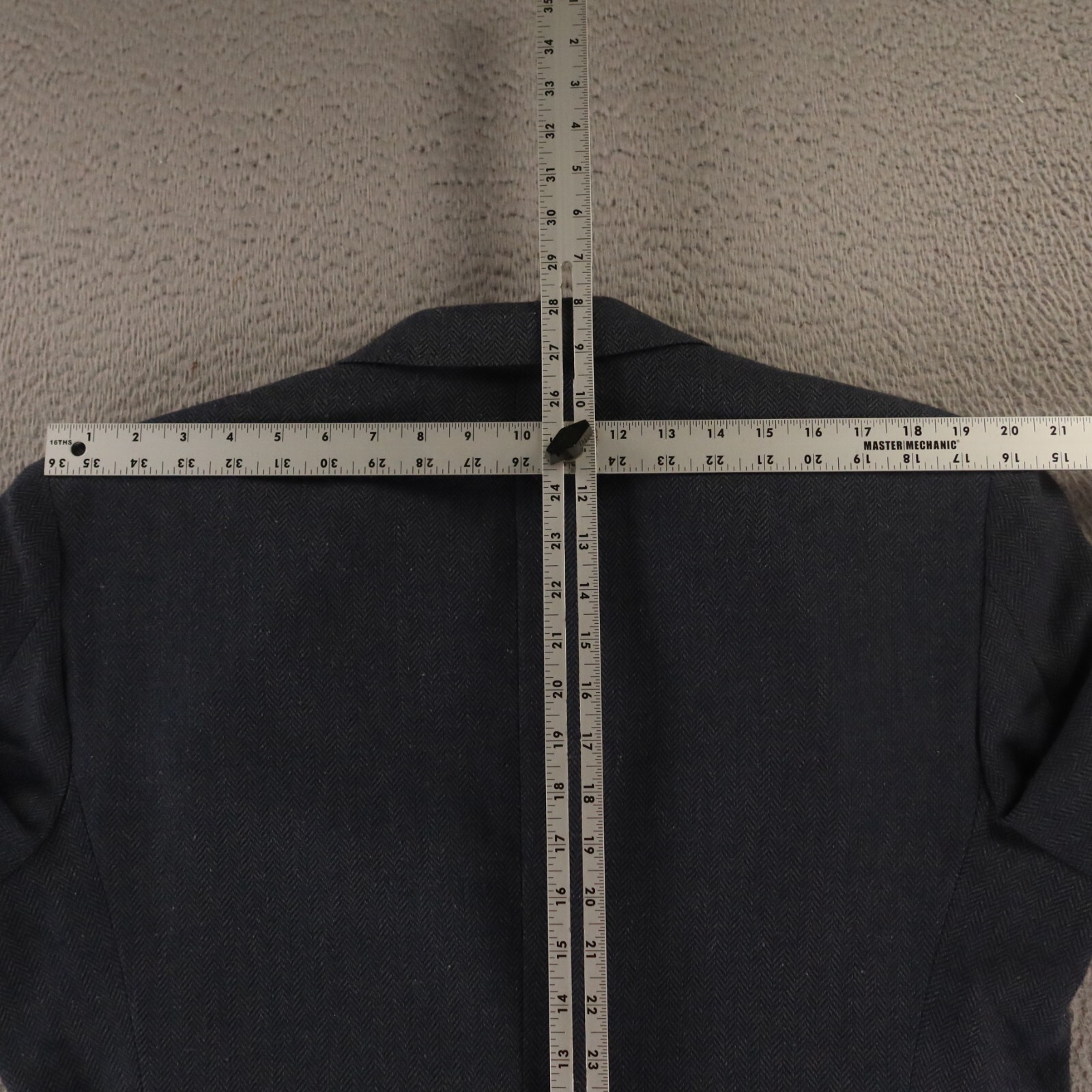 VTG Tweed Jacket XL Blue Marled Herringbone Polyester Wool Silk 42S