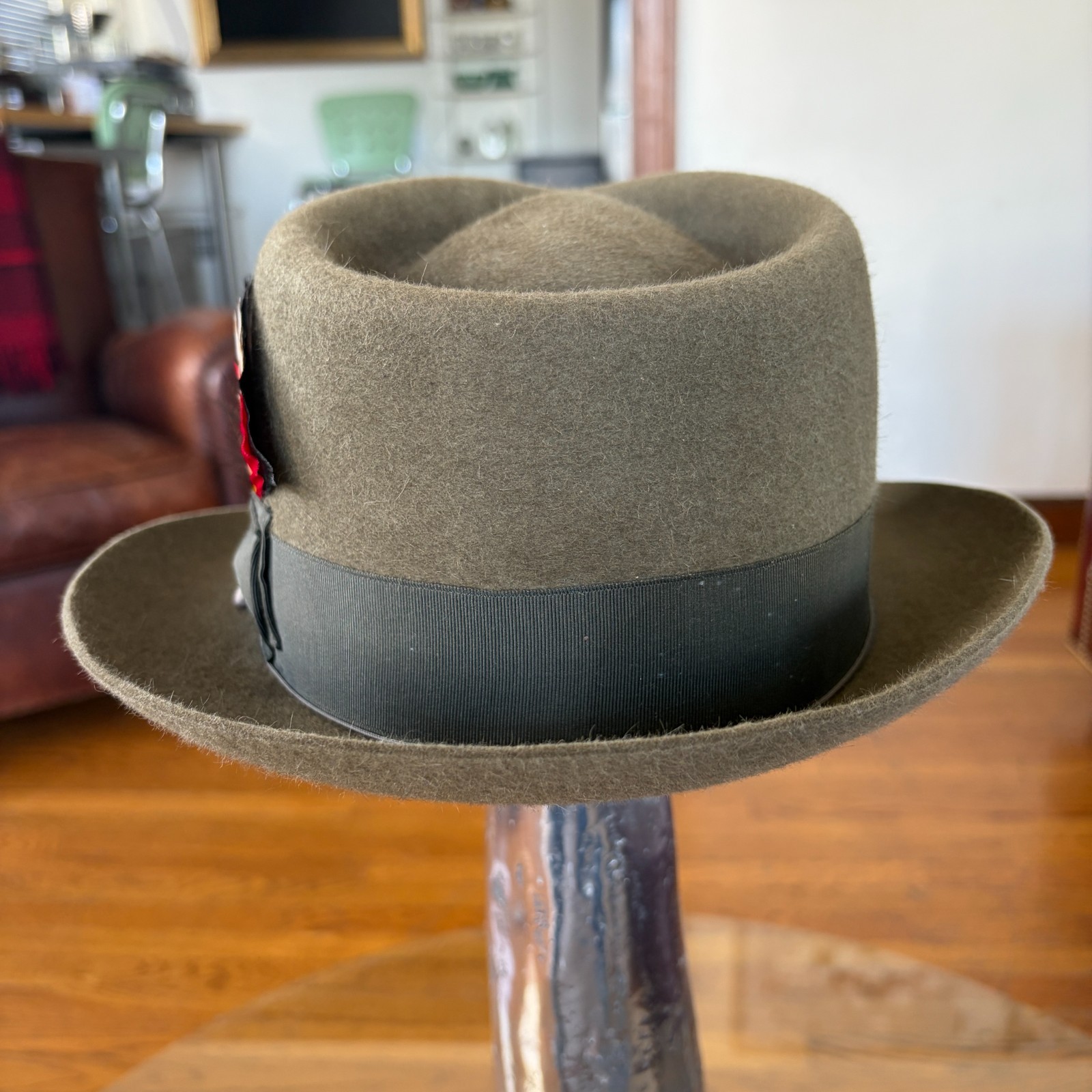 $995 Paul’s Hat Works Custom Fur Felt Fedora Stetson Moss Green Olive 7 1/8