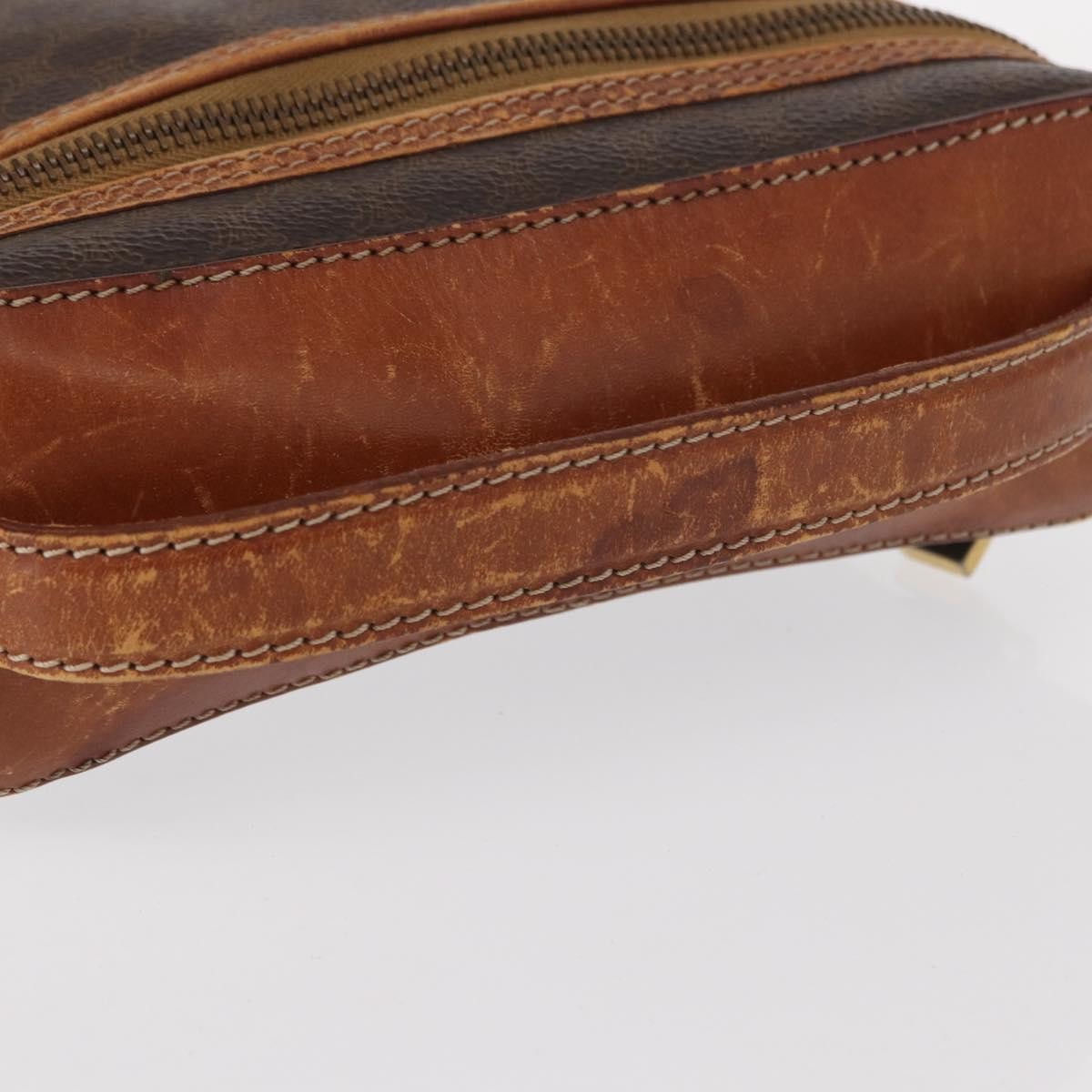 CELINE Macadam Canvas Vanity Pouch PVC Leather Brown Gold Auth ep12322