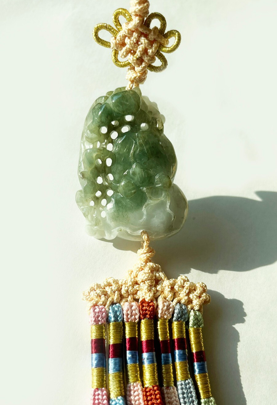 Luxury Jade Korean Hanbok Norigae Hand-Carved Pendant with Tassel