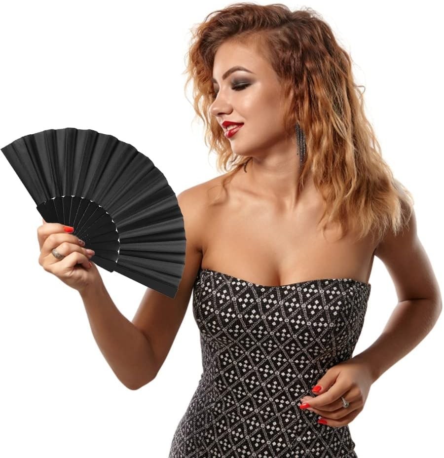 4/10 Pcs Black Handheld Folding Fan, Decoration Fold Hand Fan Nylon Cloth Chines
