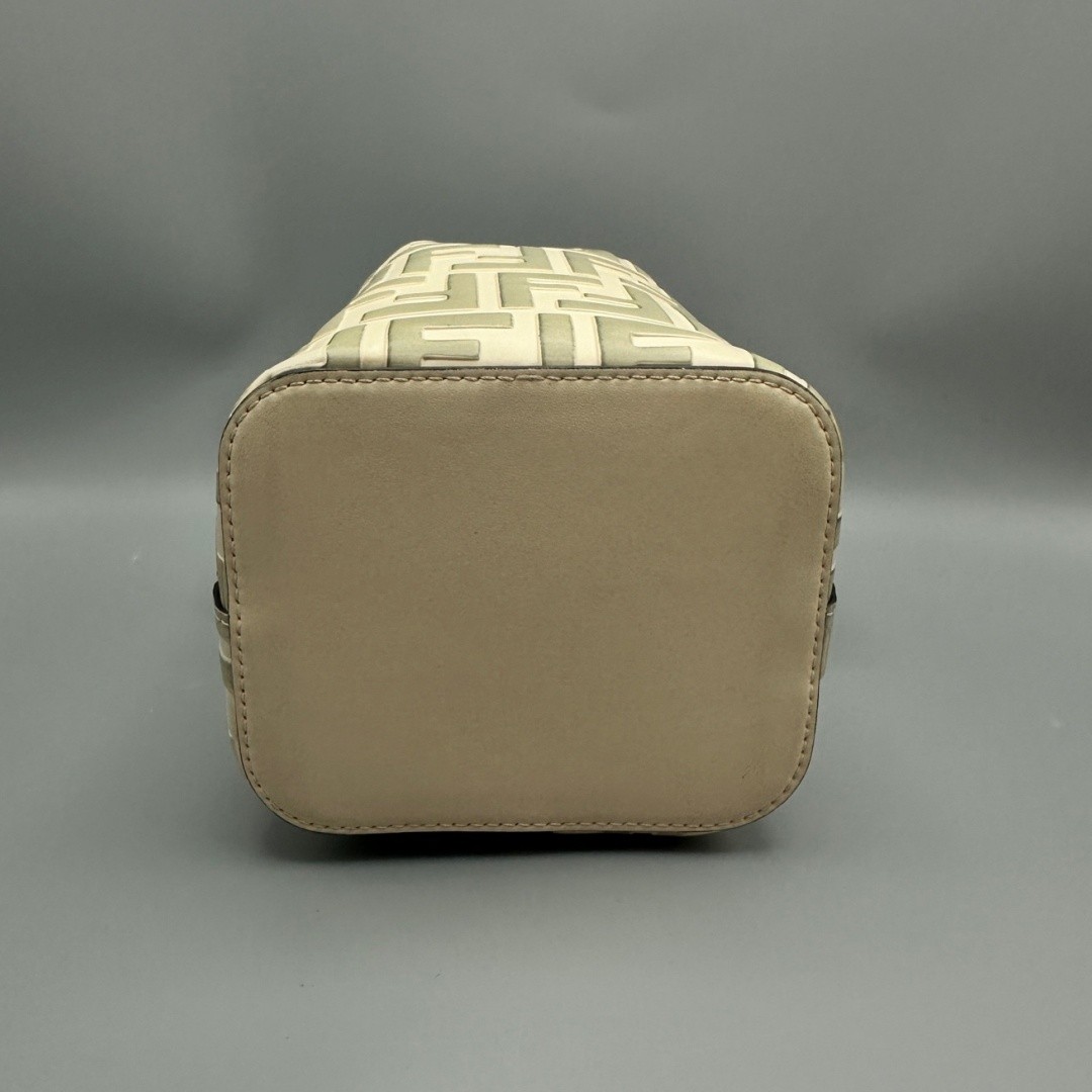 FENDI Mon Tresor Bucket Crossbody Bag FF Mini Off-white Embossed Leather Gold HW