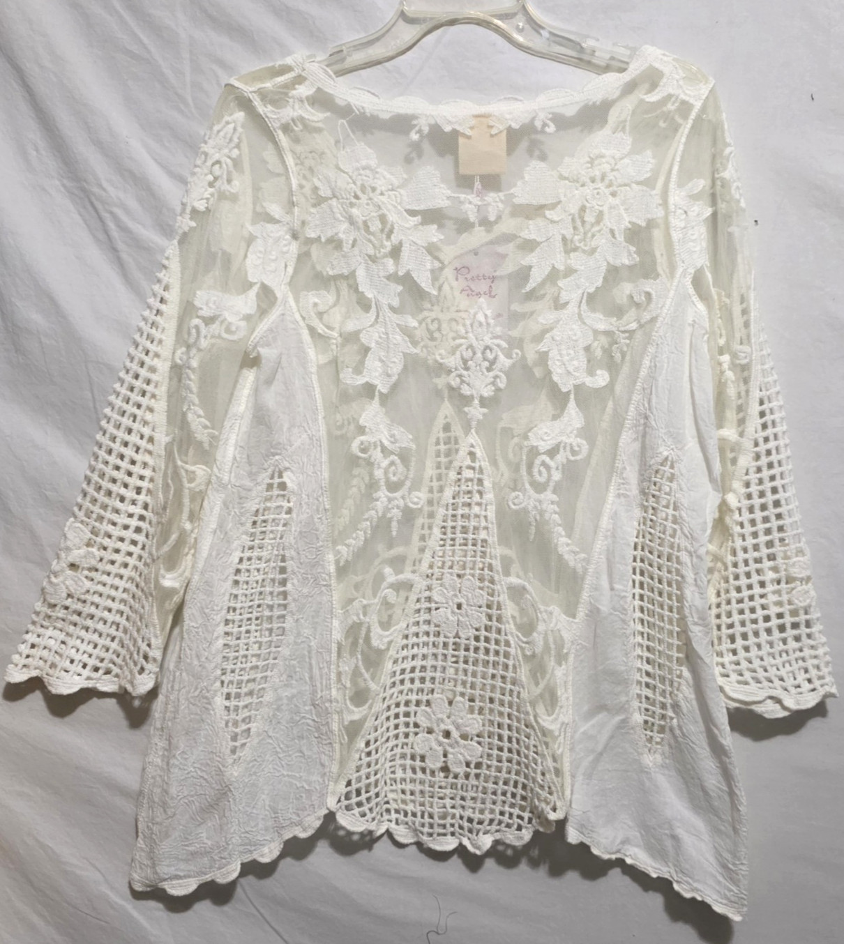 Pretty Angel M Tunic Top Ivory Embroidery Open Sheer Boho Romantic Sexy Sweet