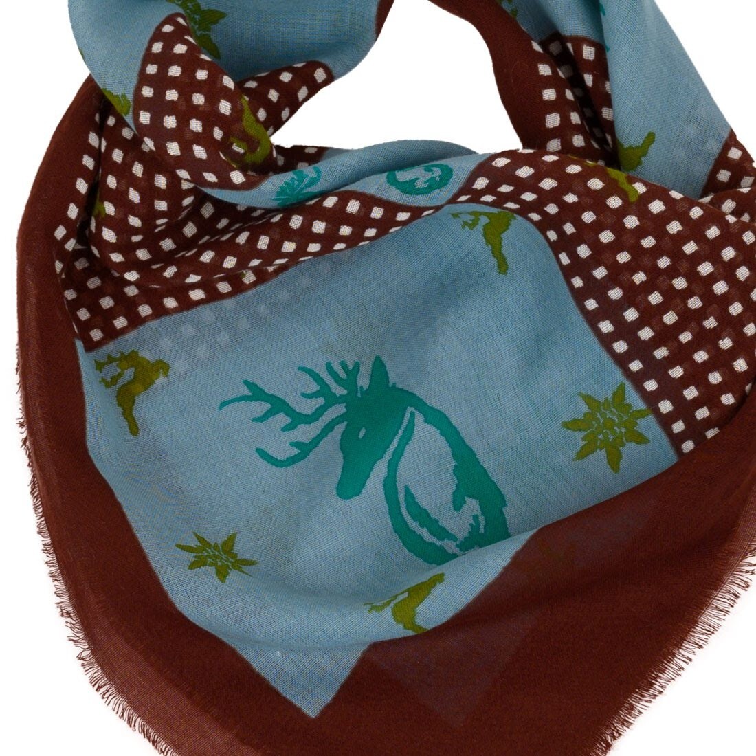 Traditional scarf blue brown 100% cotton cotton scarf nicki scarf deer stags
