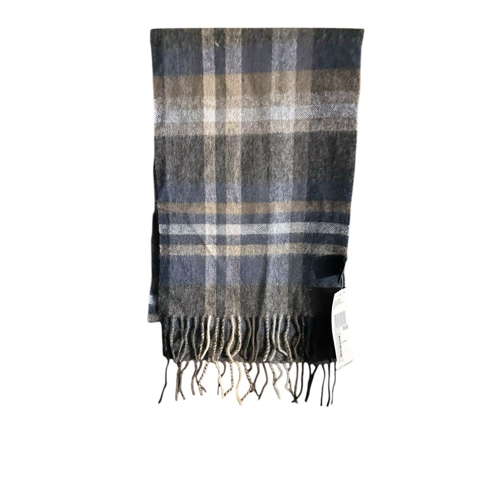 DKNY Luxury Blue/Gray Plaid Scarf – 90% Wool 10% Cashmere – Made in Italy NWT