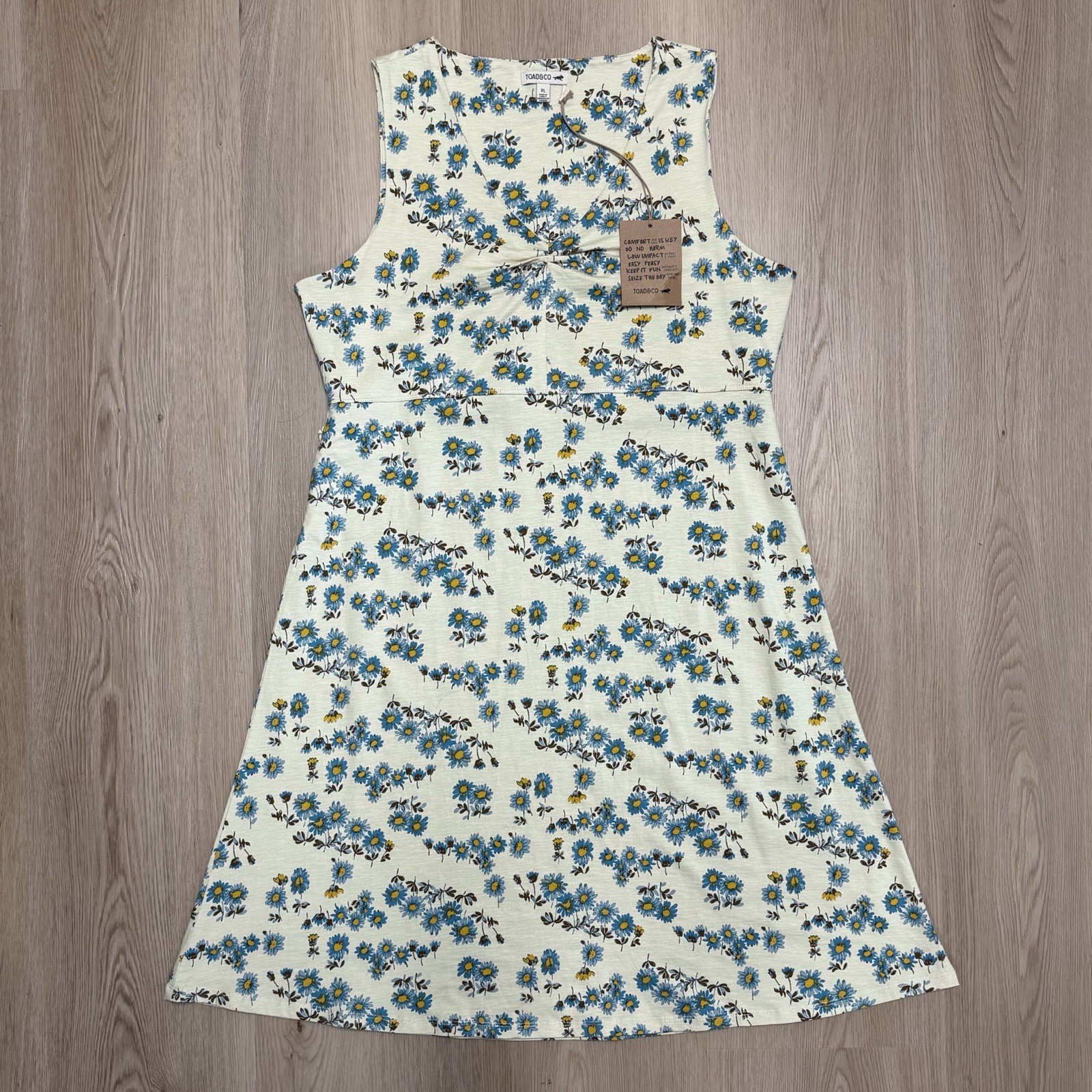 Toad And Co Yellow Blue Barley Daisy Floral Rosemarie Sleeveless V Neck Dress XL