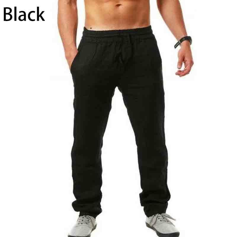 Mens Summer Linen Loose Trousers Casual Travel Beach Rope Tie Drawstring Pants