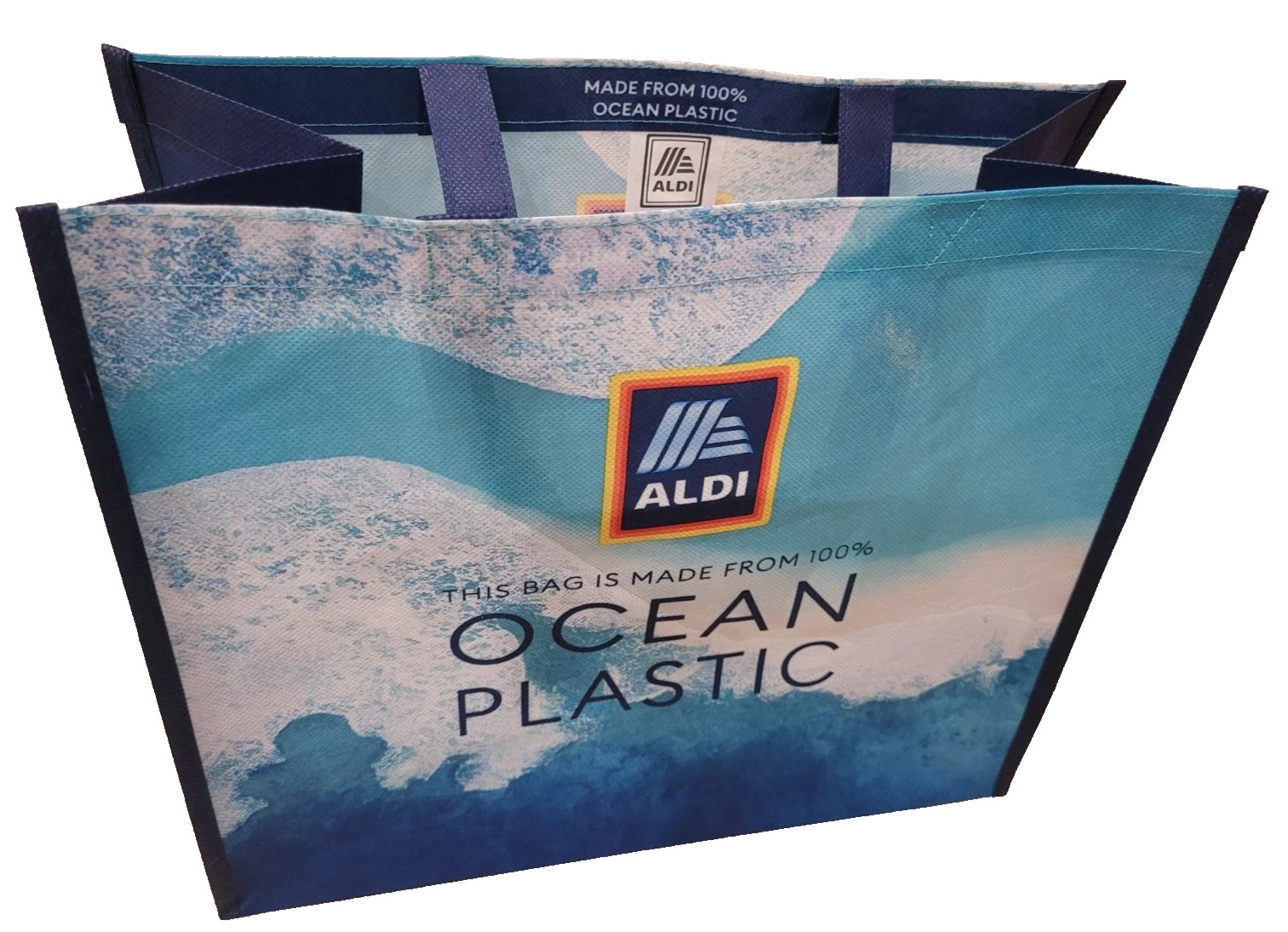 ALDI Durable Shopping Bag/Tote-100% Ocean Plastic-16×14“ Blue New Large 9 Gal