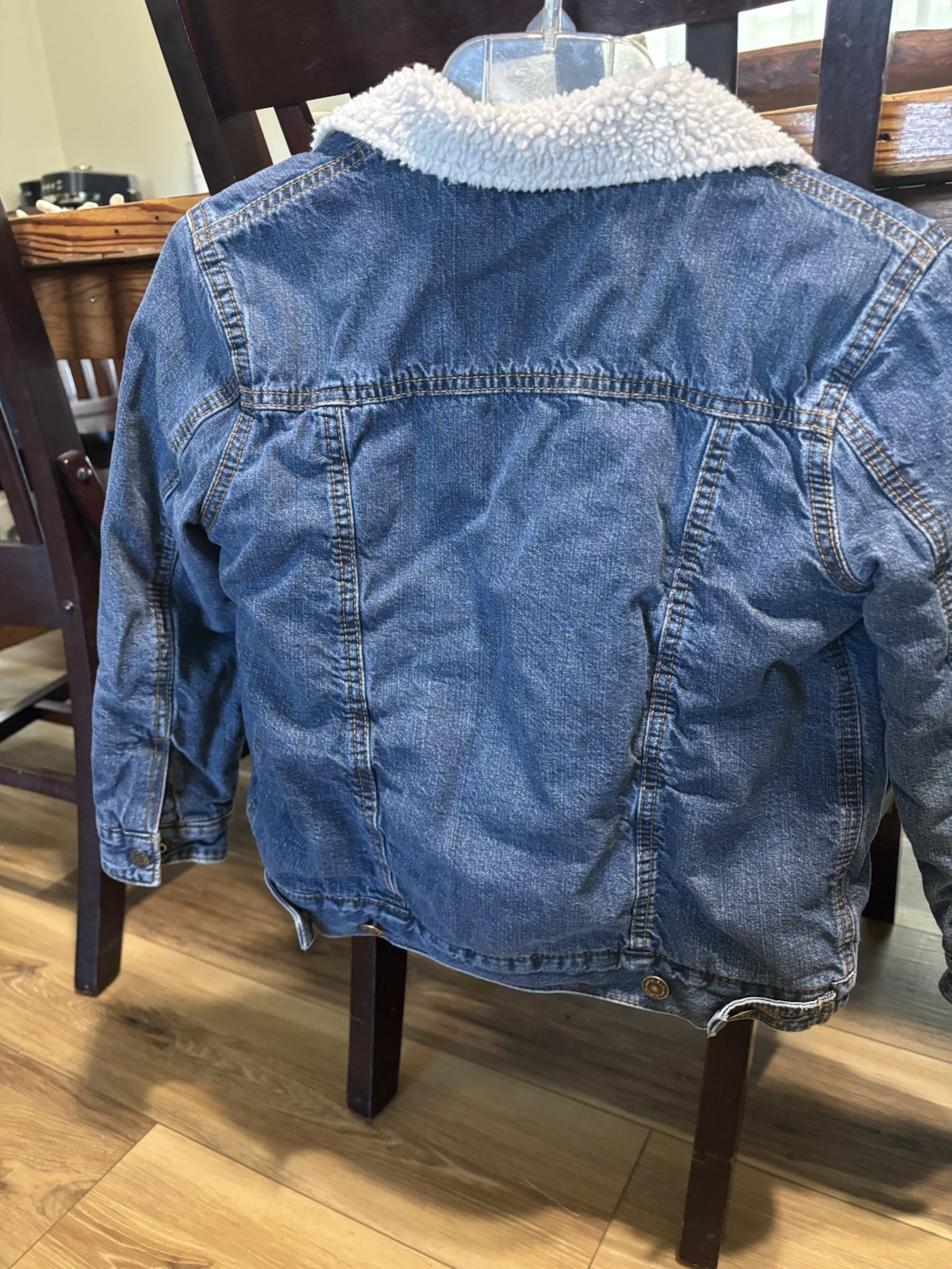 Wrangler Authentic Western Jacket Kids M Blue Denim Sherpa Lined Button Front