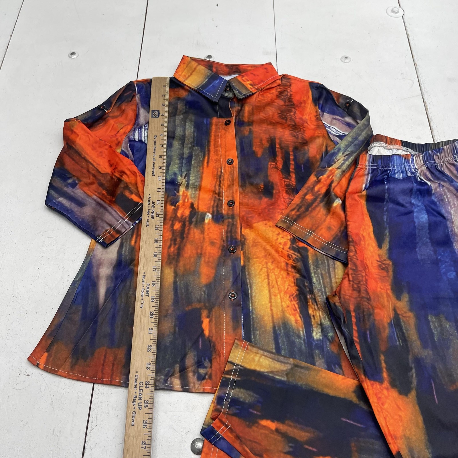 2 Piece Pants Set Womens XL Multicolor Tie Dye Button Shirt Elastic Waist Lounge