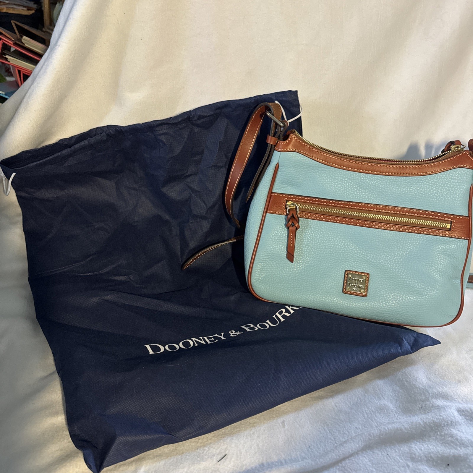 Dooney And Bourke Pebble Grain Piper, Sky Blue, Medium, New Without Tags
