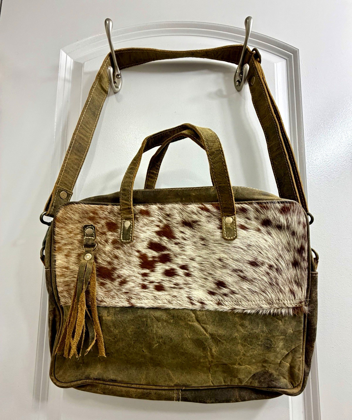 Myra Bag Serenity Cowhide Hair On Leather Laptop Bag Western Boho Crossbody
