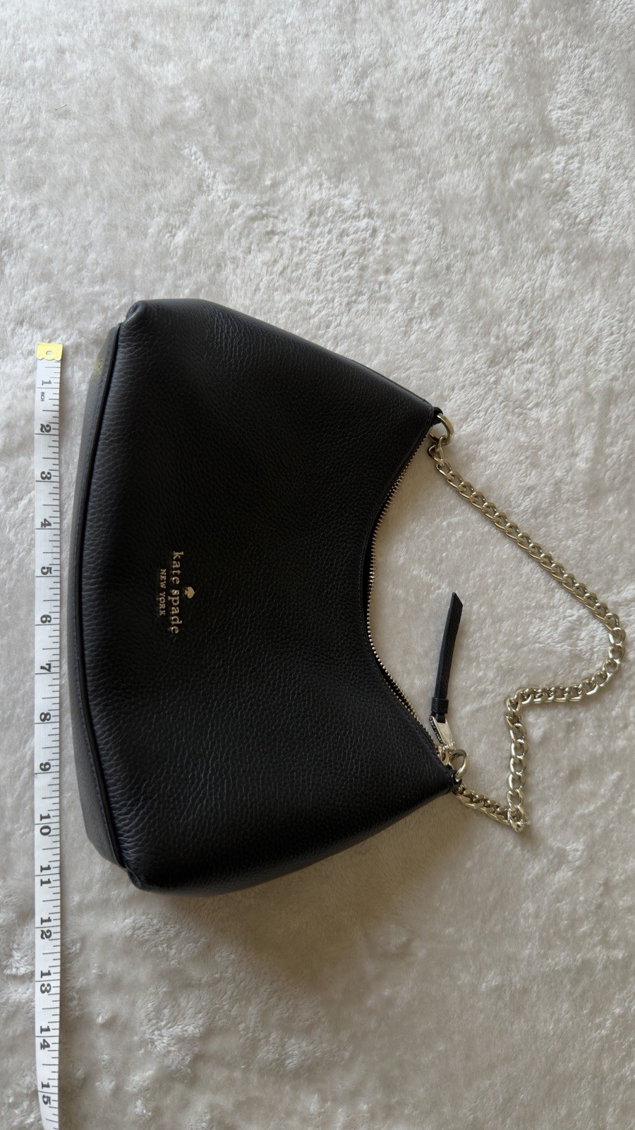 kate spade new york Black Crescent Shoulder Bag Zip Closure Silver Chain Strap
