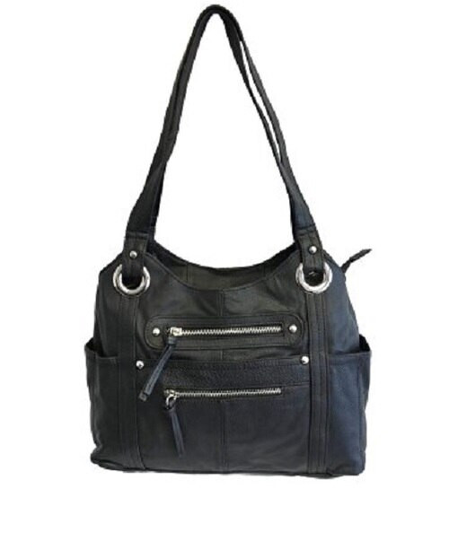 Black Leather Locking Concealment Purse – CCW Concealed Carry Gun Bag