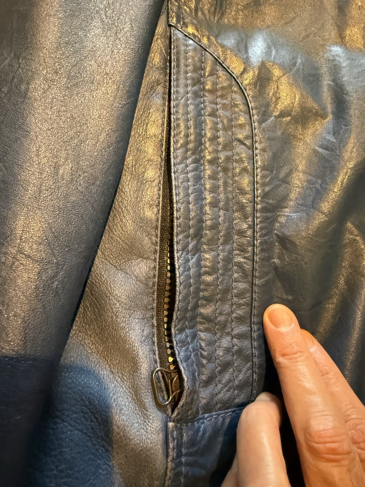 Blue Leather Jacket Strellson Racer Jacket XL Swiss Designer Lined Zip Up