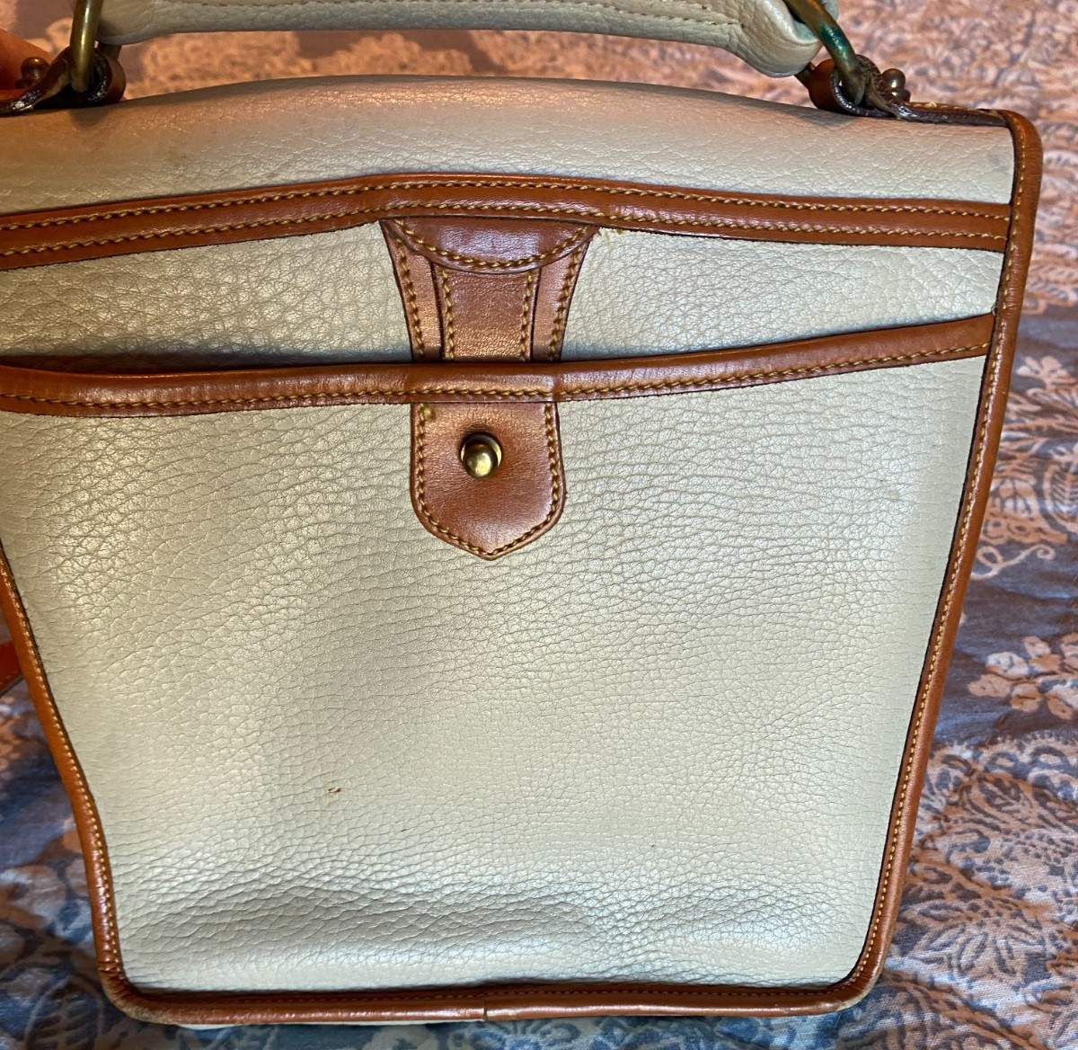 Dooney & Bourke All Weather Leather White Tan Surrey Flap Crossbody Shoulder Bag