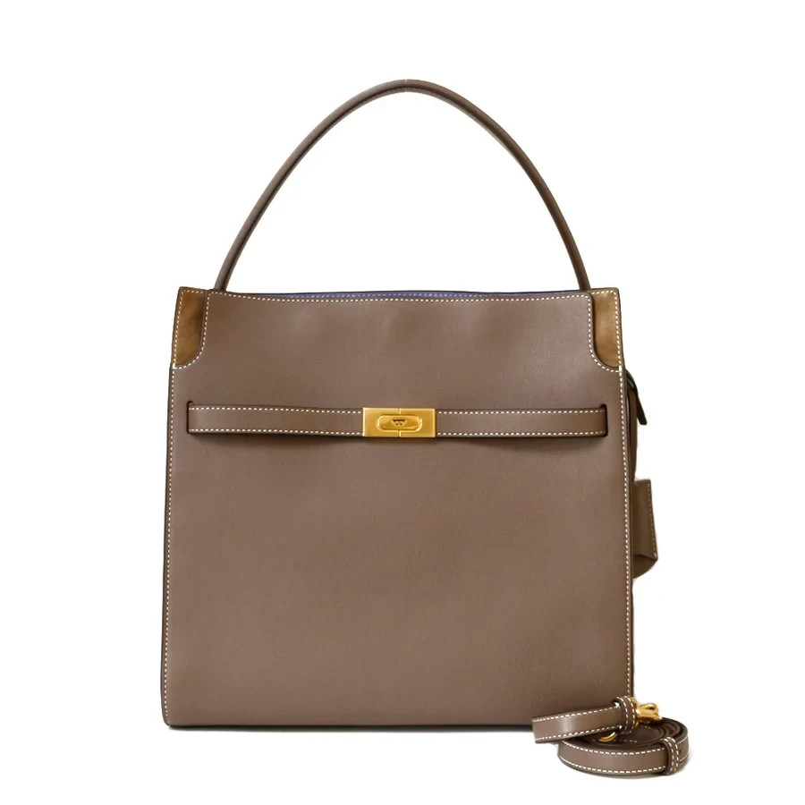 RARE ** Authentic Tory Burch Lee Radziwill Large TAUPE Double Satchel Bag NWT