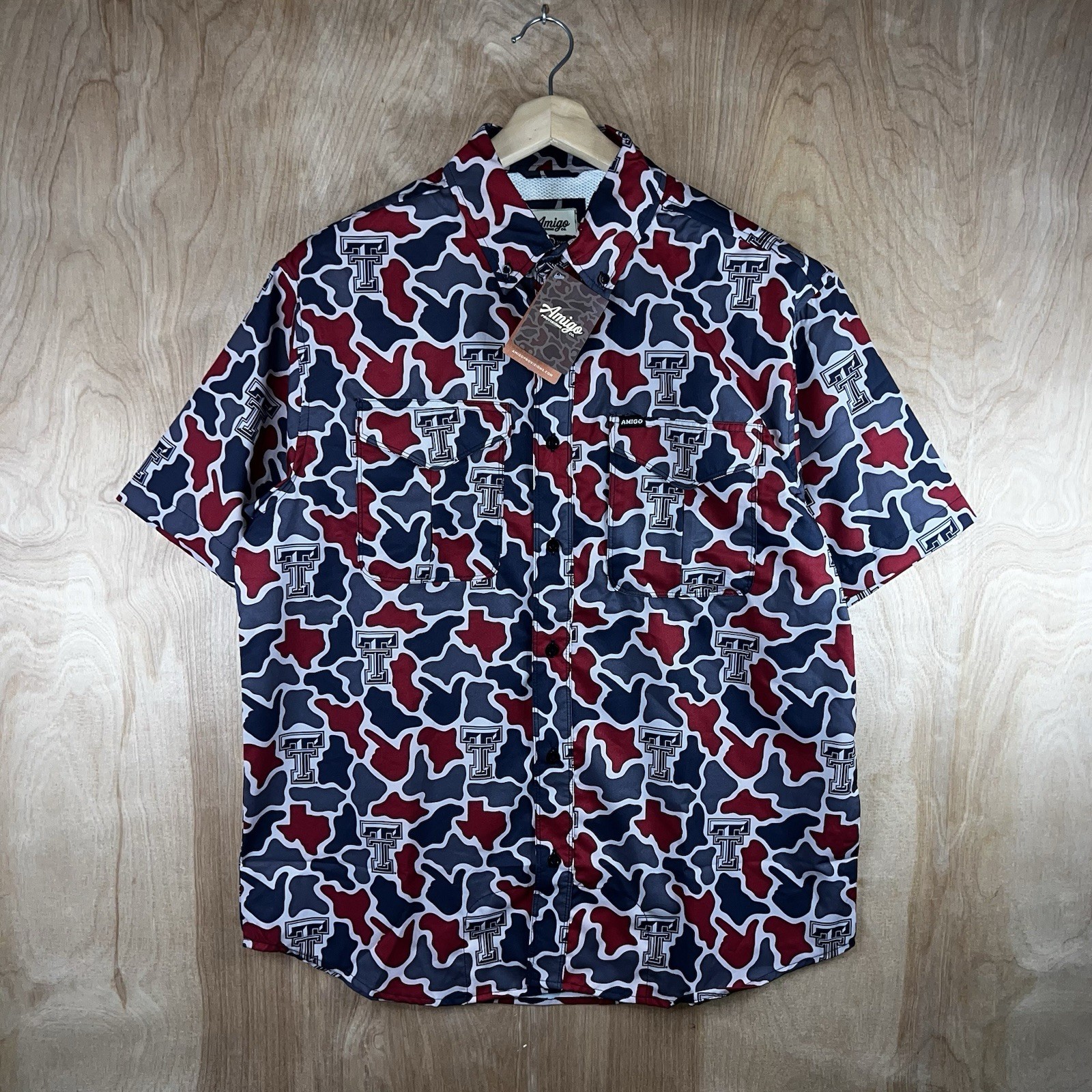 AMIGO PROVISIONS CAMOUFLAGE PRIMERO SHIRT NCAA TEXAS TECH RED RAIDERS LARGE NEW