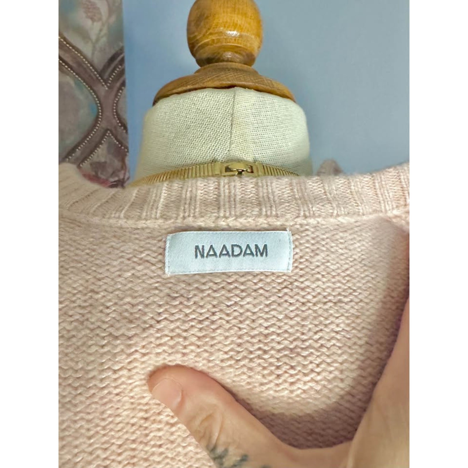 Naadam Cotton/Cashmere Blend Blush Mixed Media Henley Knit Sweater