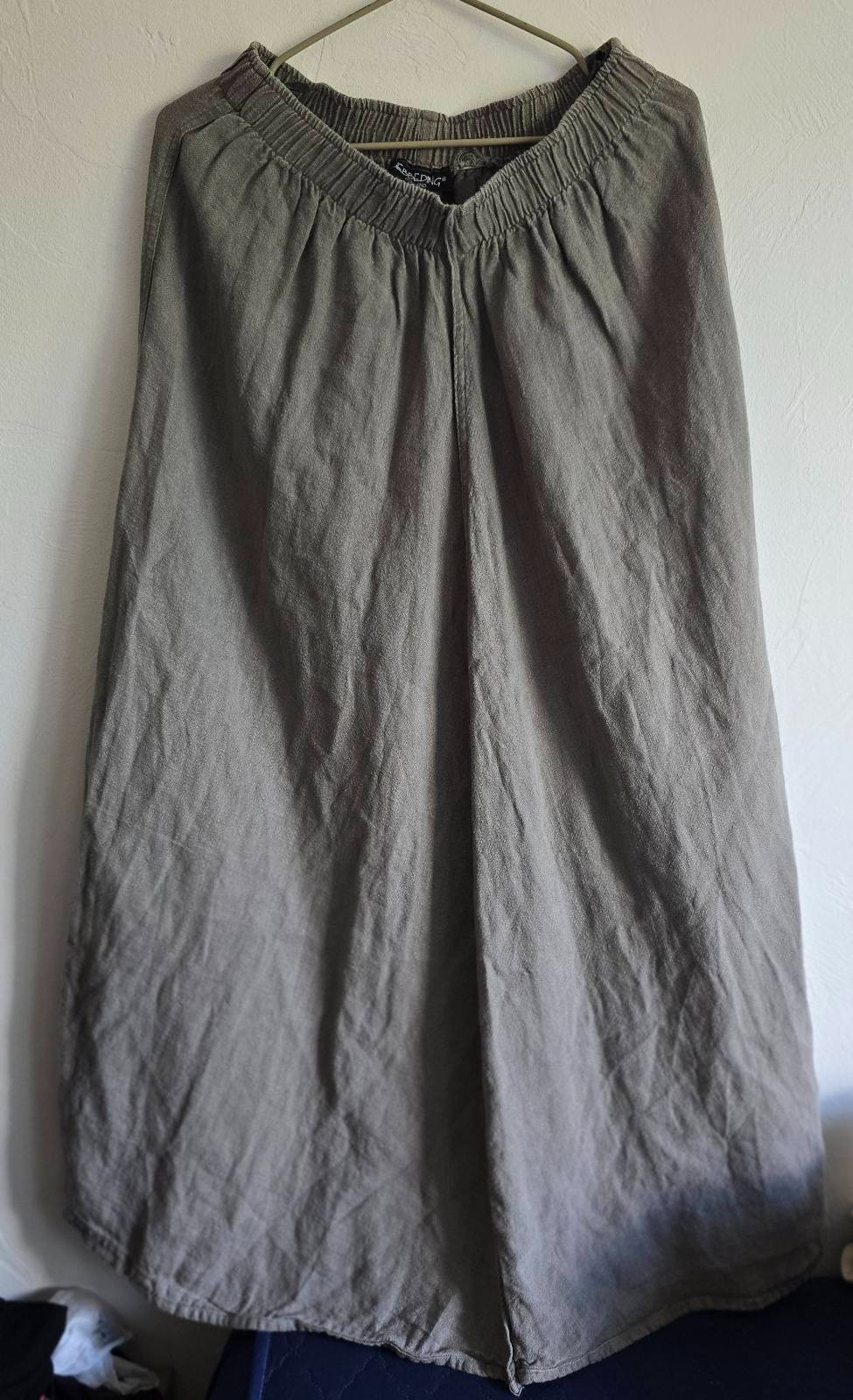 HEBBEDING Holland Gray Linen Maxi Skirt Elastic Waist Lagenlook Boho Artsy Casua