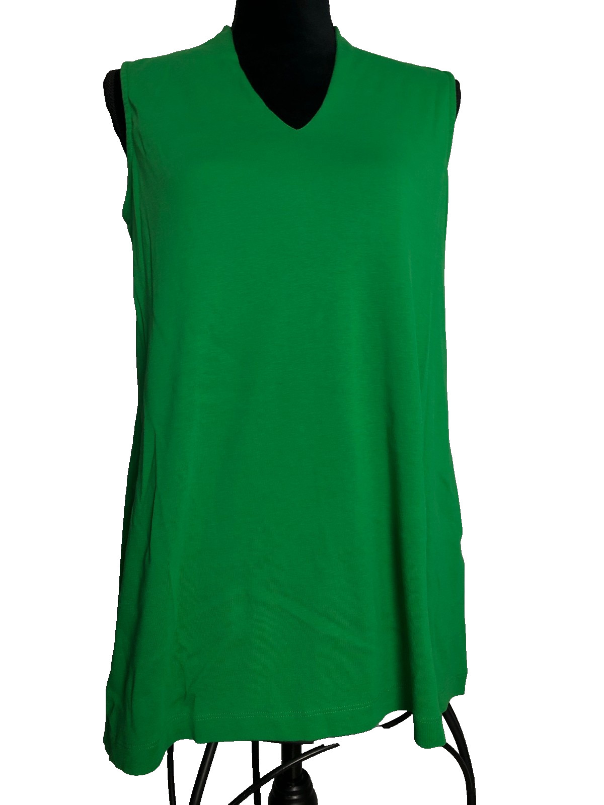 Chico’s Sleeveless Tunic Tank Green V Neck 100% Pima Cotton 2 US L 27.5 In. Long