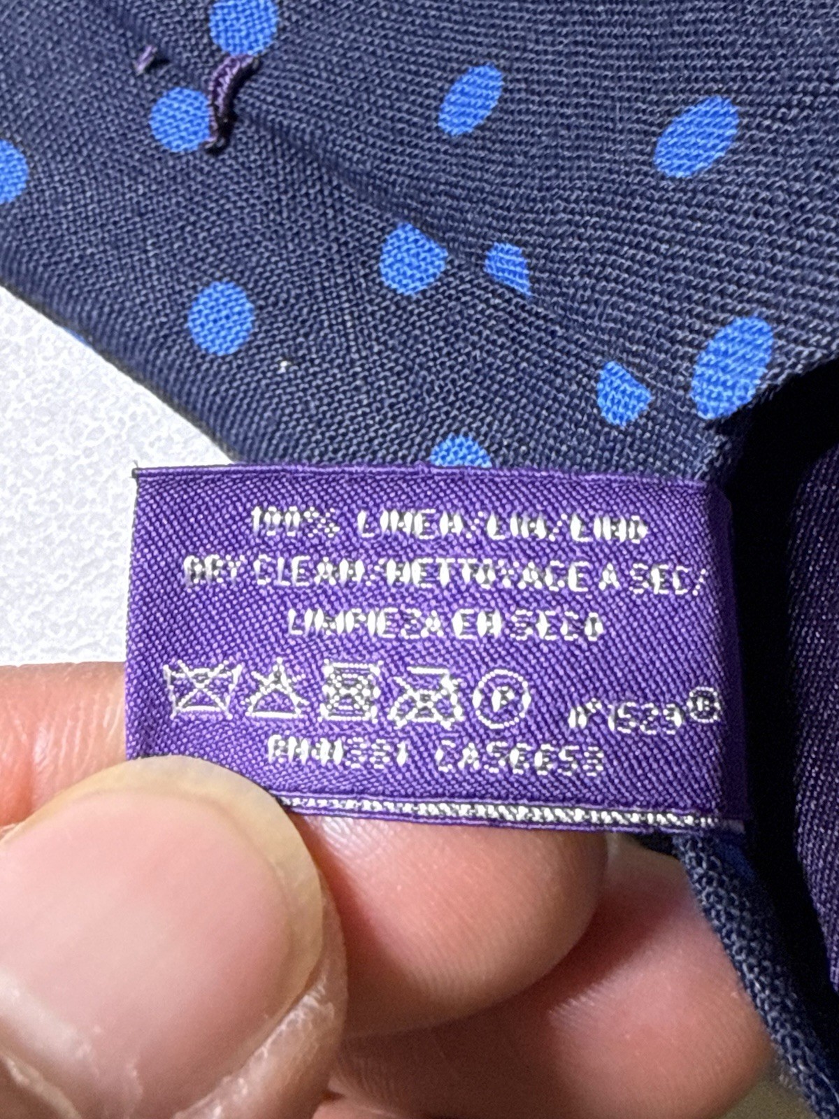 Ralph Lauren Purple Label Blue Polka Dot Silk Tie 3.25” Made In Italy