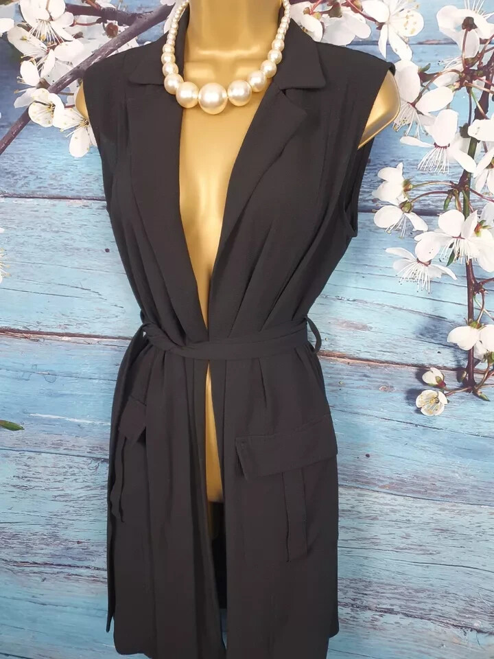 SELECT Black Chiffon Belted Above the Knee Elegant Classy Suit Waistcoat Size 6