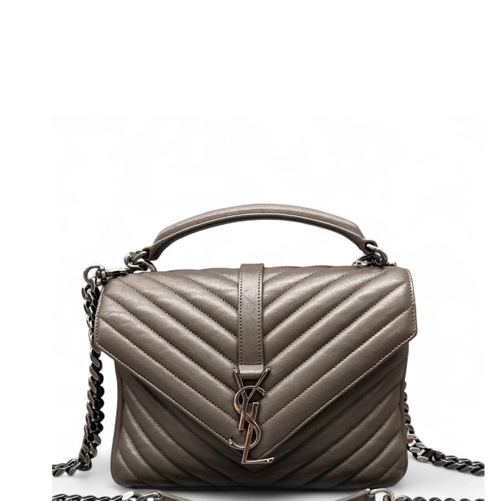 Yves Saint Laurent Chevron Medium College Grey Calfskin (ws051726k3r)