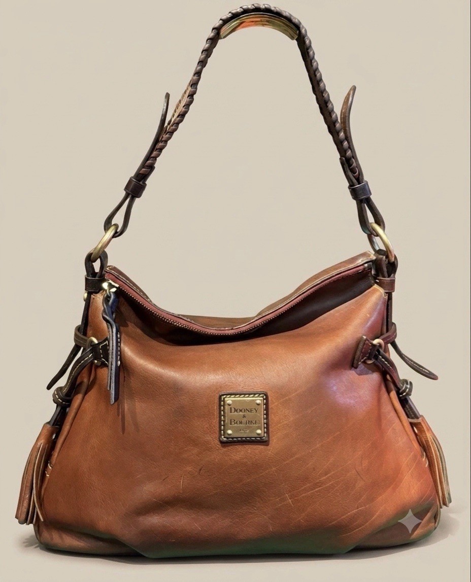 Dooney & Bourke Women’s Brown Hobo Shoulder Bag Zip Tassel Gold Hardware