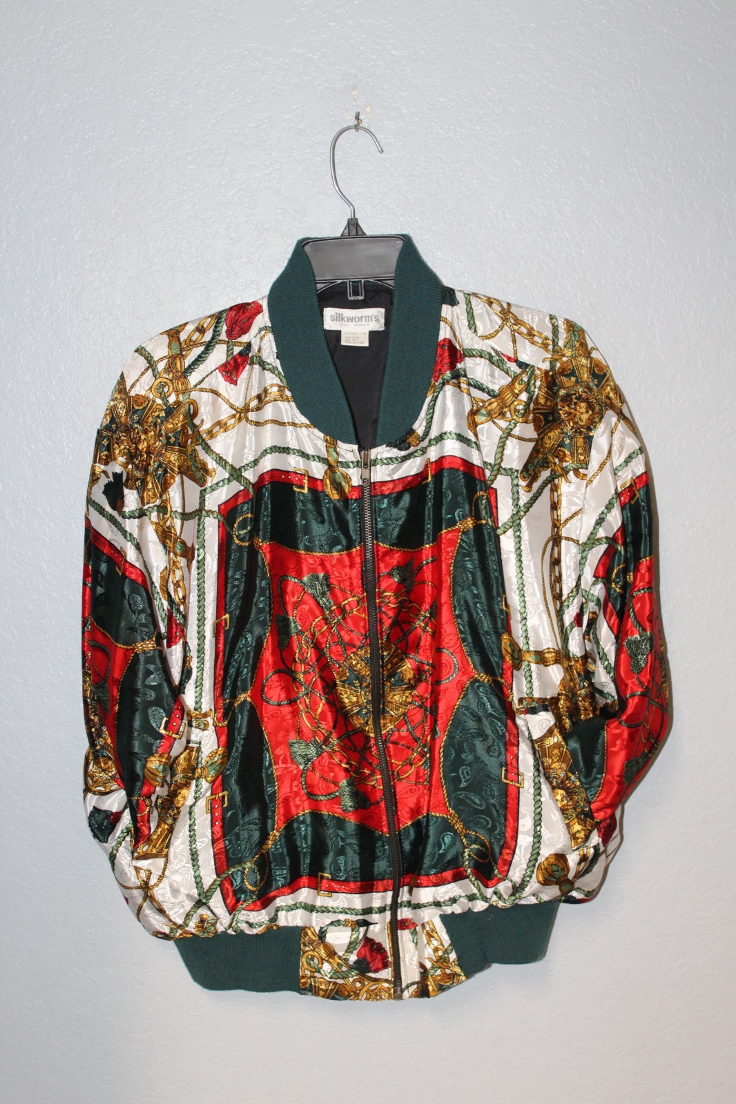 Silkworms Jacket Womens M/L Made Korea Oriental Asian Full Zip Shoulder Pads
